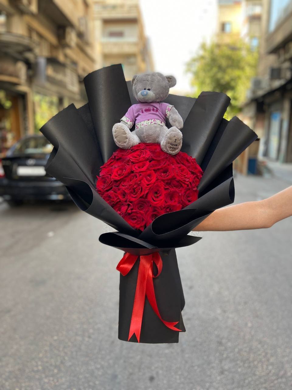 باقة جوري مع دبدوب